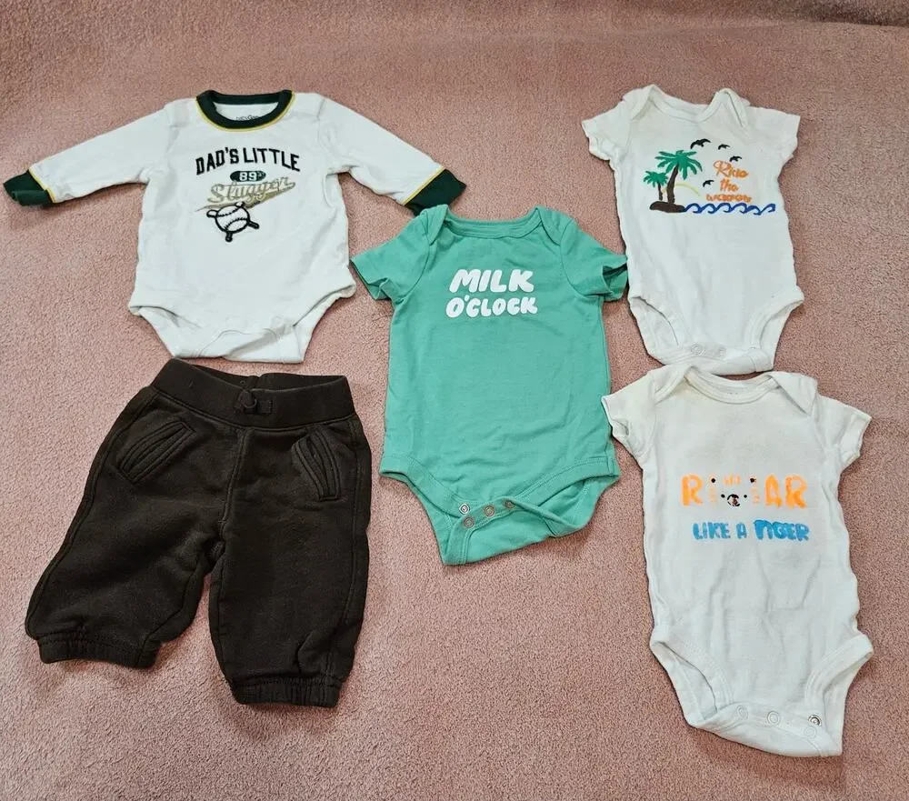 BabyGap Infant Boy Baseball Outfit and 3 onesies 0-3 Months Bundle